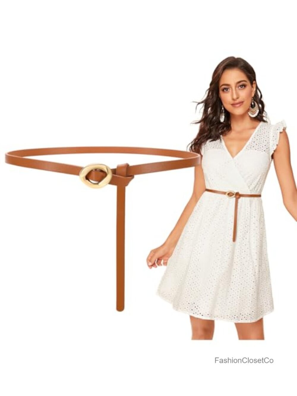 Faux Leather Skinny Belt Adjustable Knot Waist Belt for Dress Shirt Women